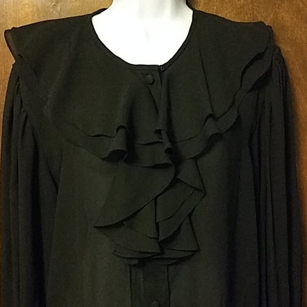 TESS BLACK RUFFLE BLOUSE - Picture 2 of 7